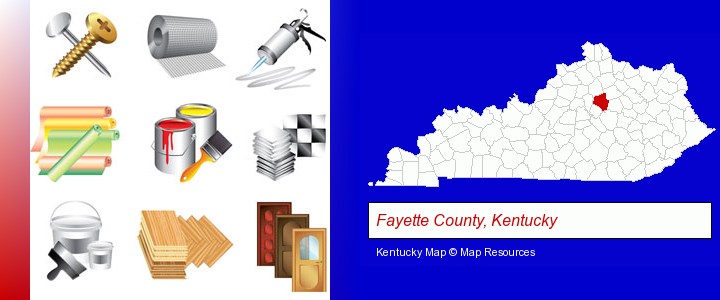 representative building materials; Fayette County, Kentucky highlighted in red on a map