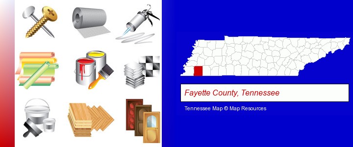 representative building materials; Fayette County, Tennessee highlighted in red on a map
