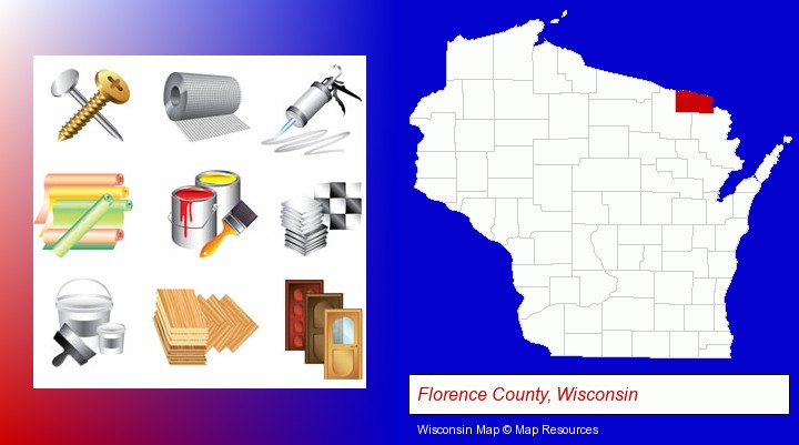 representative building materials; Florence County, Wisconsin highlighted in red on a map