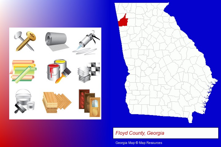 representative building materials; Floyd County, Georgia highlighted in red on a map