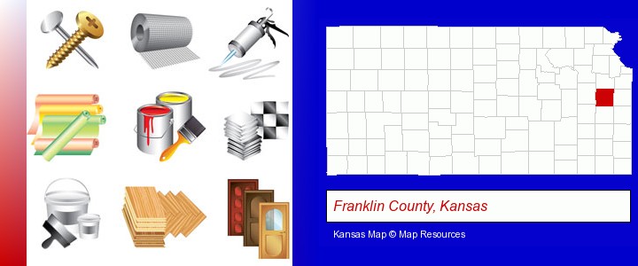 representative building materials; Franklin County, Kansas highlighted in red on a map