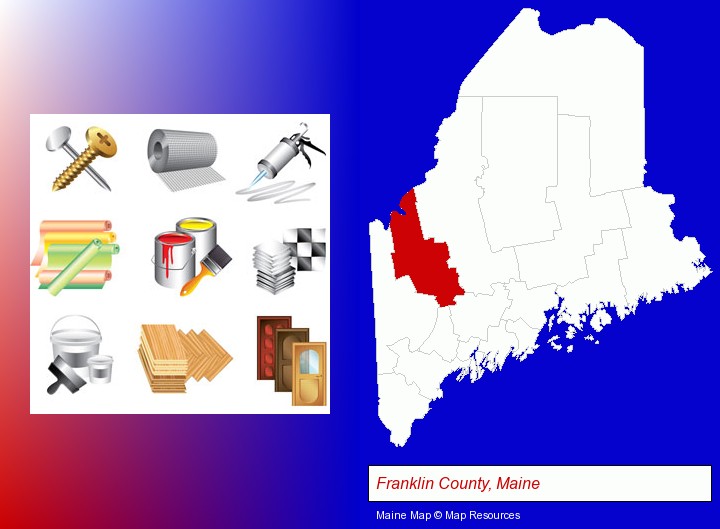 representative building materials; Franklin County, Maine highlighted in red on a map