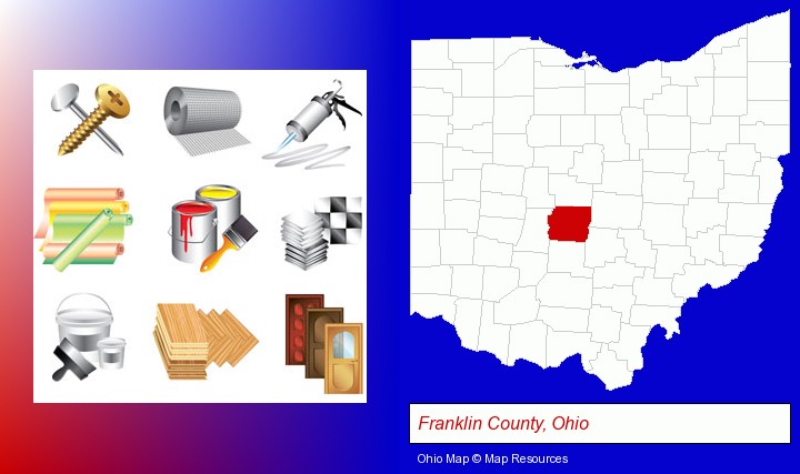 representative building materials; Franklin County, Ohio highlighted in red on a map