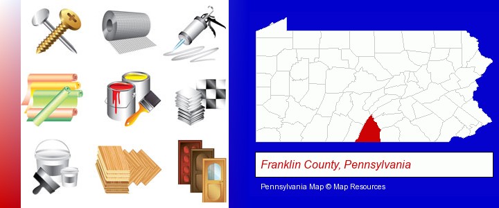 representative building materials; Franklin County, Pennsylvania highlighted in red on a map