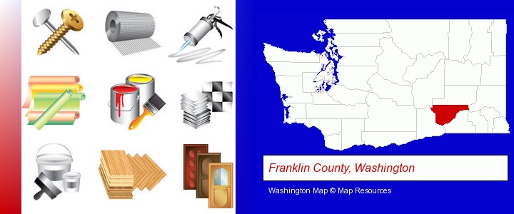 representative building materials; Franklin County, Washington highlighted in red on a map