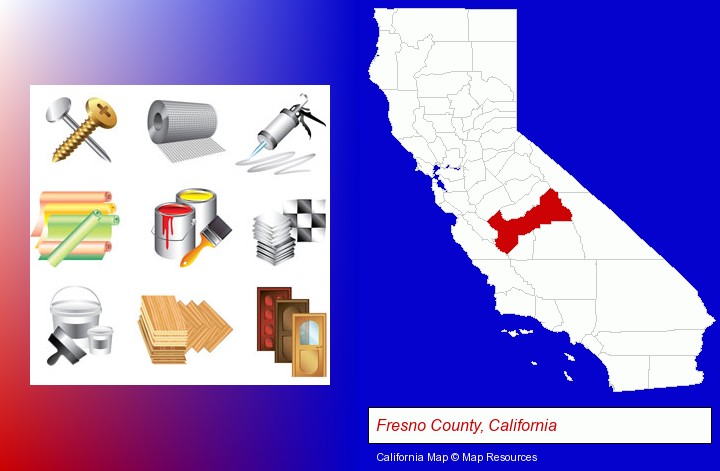 representative building materials; Fresno County, California highlighted in red on a map