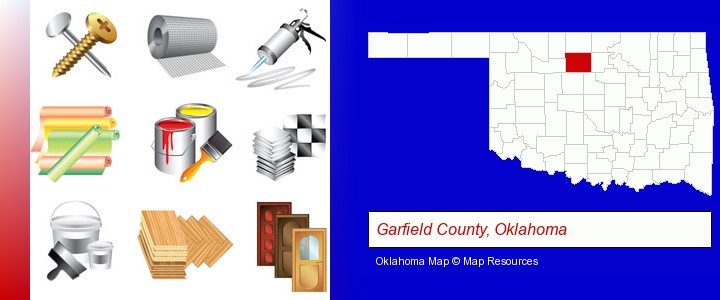 representative building materials; Garfield County, Oklahoma highlighted in red on a map