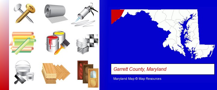 representative building materials; Garrett County, Maryland highlighted in red on a map