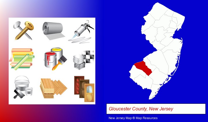 representative building materials; Gloucester County, New Jersey highlighted in red on a map