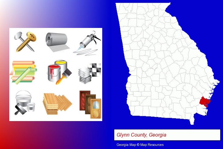 representative building materials; Glynn County, Georgia highlighted in red on a map