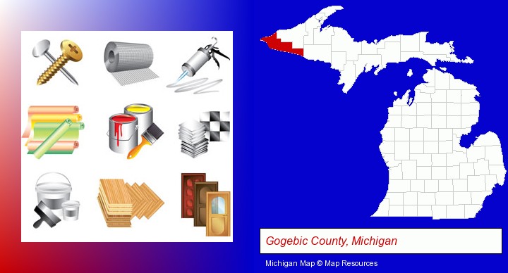 representative building materials; Gogebic County, Michigan highlighted in red on a map