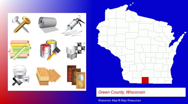 representative building materials; Green County, Wisconsin highlighted in red on a map