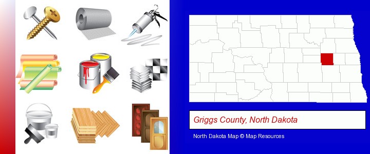 representative building materials; Griggs County, North Dakota highlighted in red on a map