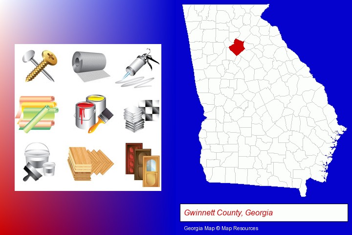 representative building materials; Gwinnett County, Georgia highlighted in red on a map