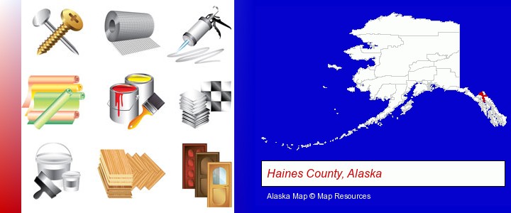 representative building materials; Haines County, Alaska highlighted in red on a map
