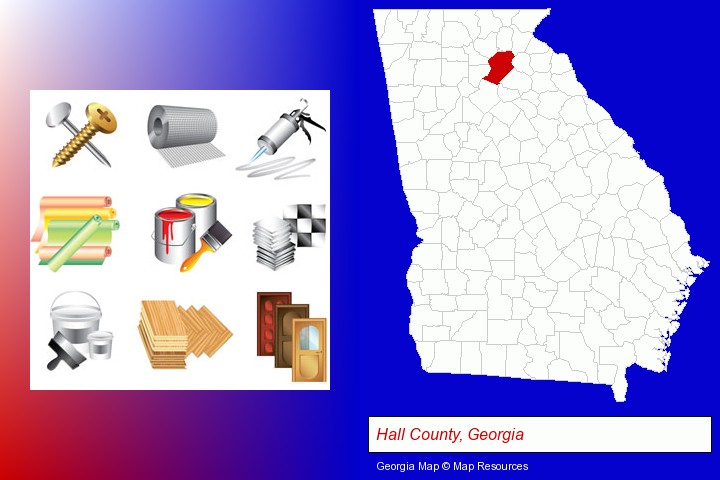 representative building materials; Hall County, Georgia highlighted in red on a map