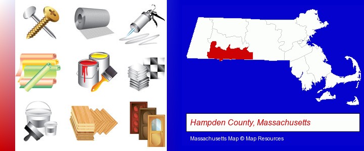 representative building materials; Hampden County, Massachusetts highlighted in red on a map