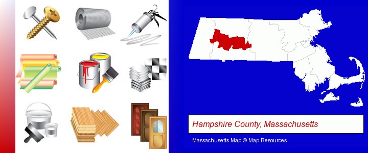 representative building materials; Hampshire County, Massachusetts highlighted in red on a map