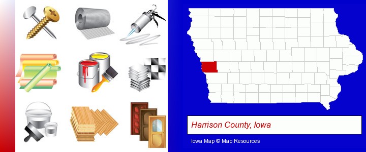representative building materials; Harrison County, Iowa highlighted in red on a map