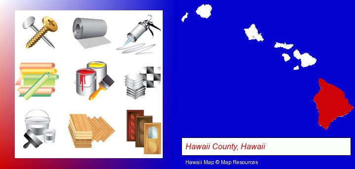 representative building materials; Hawaii County, Hawaii highlighted in red on a map