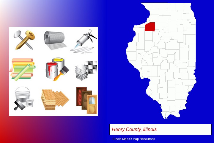 representative building materials; Henry County, Illinois highlighted in red on a map