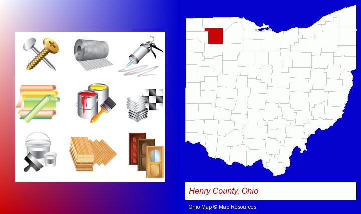 representative building materials; Henry County, Ohio highlighted in red on a map