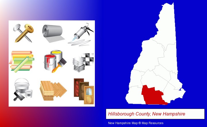 representative building materials; Hillsborough County, New Hampshire highlighted in red on a map