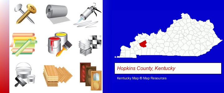 representative building materials; Hopkins County, Kentucky highlighted in red on a map