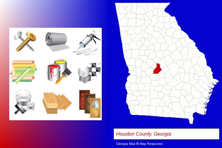 representative building materials; Houston County, Georgia highlighted in red on a map