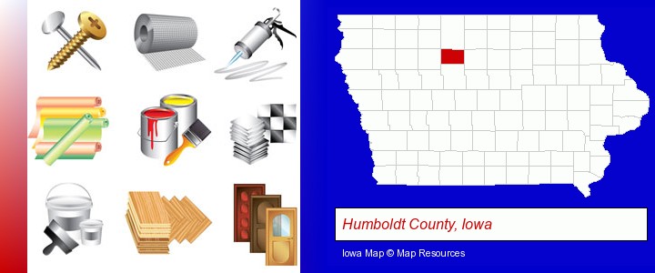 representative building materials; Humboldt County, Iowa highlighted in red on a map