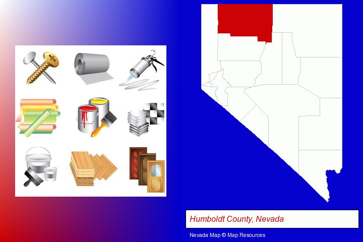representative building materials; Humboldt County, Nevada highlighted in red on a map