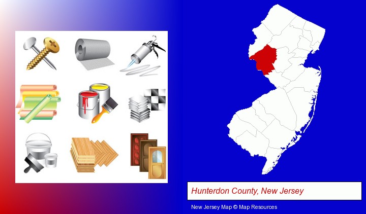 representative building materials; Hunterdon County, New Jersey highlighted in red on a map