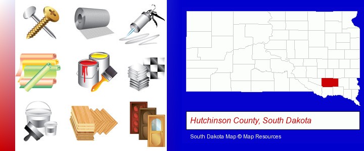 representative building materials; Hutchinson County, South Dakota highlighted in red on a map
