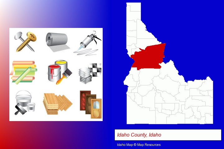 representative building materials; Idaho County, Idaho highlighted in red on a map