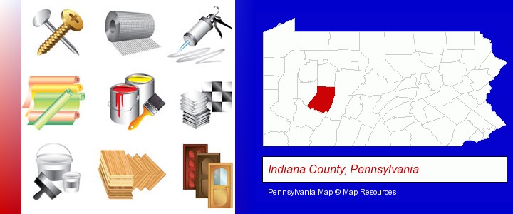 representative building materials; Indiana County, Pennsylvania highlighted in red on a map