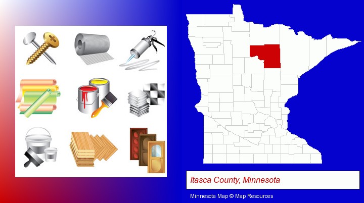 representative building materials; Itasca County, Minnesota highlighted in red on a map