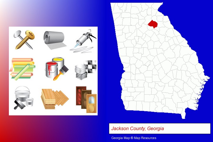 representative building materials; Jackson County, Georgia highlighted in red on a map