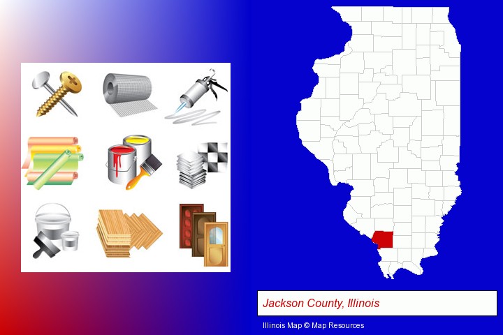 representative building materials; Jackson County, Illinois highlighted in red on a map