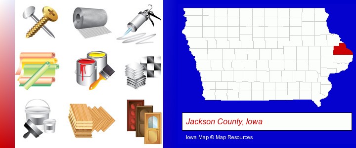 representative building materials; Jackson County, Iowa highlighted in red on a map