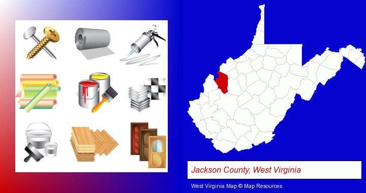 representative building materials; Jackson County, West Virginia highlighted in red on a map