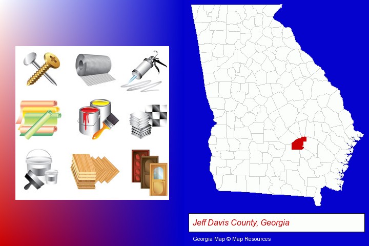 representative building materials; Jeff Davis County, Georgia highlighted in red on a map