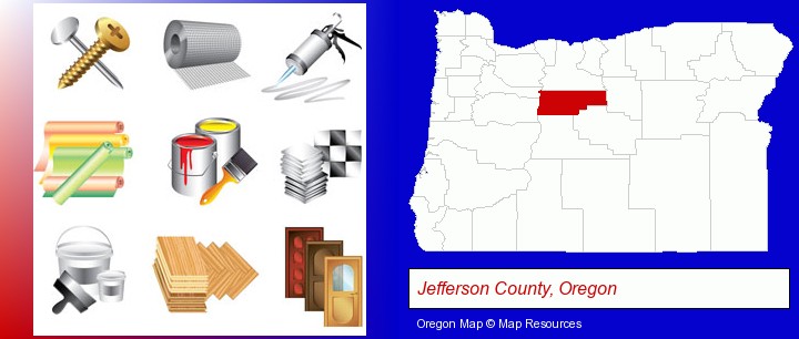 representative building materials; Jefferson County, Oregon highlighted in red on a map