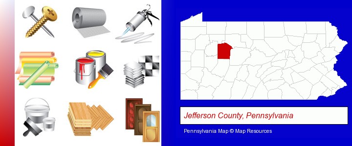 representative building materials; Jefferson County, Pennsylvania highlighted in red on a map