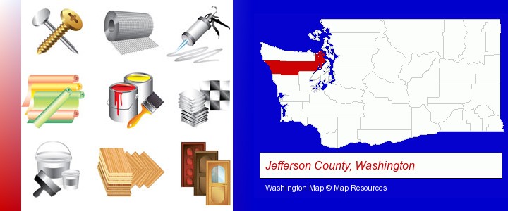 representative building materials; Jefferson County, Washington highlighted in red on a map