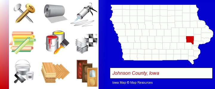 representative building materials; Johnson County, Iowa highlighted in red on a map