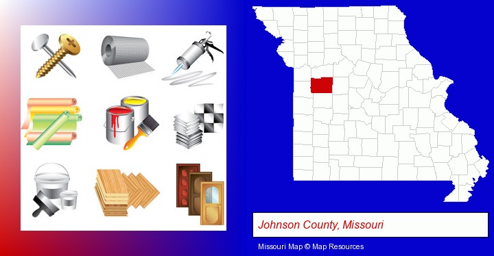 representative building materials; Johnson County, Missouri highlighted in red on a map