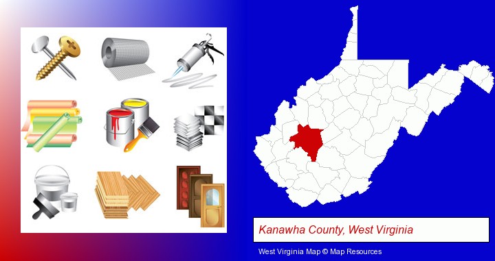 representative building materials; Kanawha County, West Virginia highlighted in red on a map