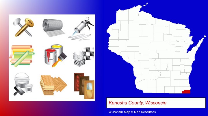 representative building materials; Kenosha County, Wisconsin highlighted in red on a map