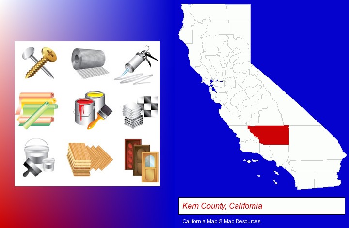 representative building materials; Kern County, California highlighted in red on a map