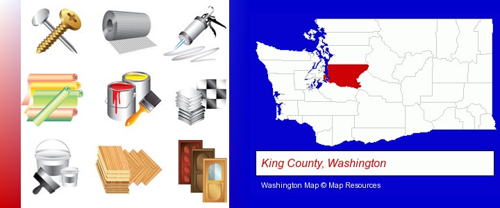 representative building materials; King County, Washington highlighted in red on a map